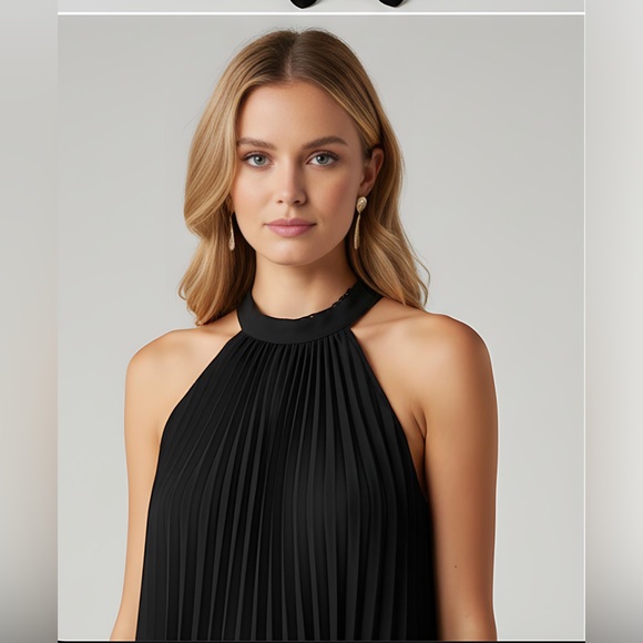 Black Tie Back Pleated Dress - Picture 2 of 8